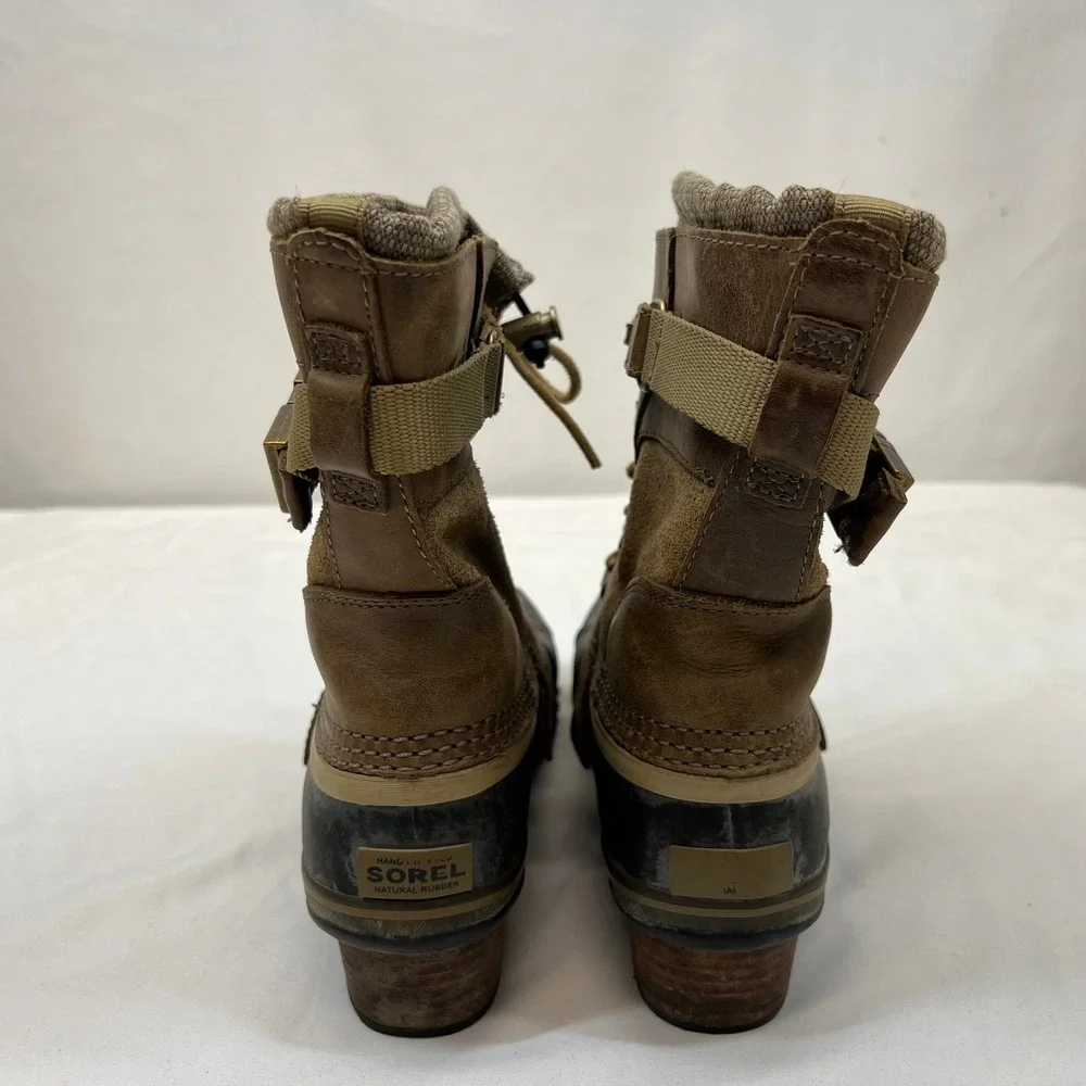Sorel Slimpack Riding Tall Brown Black Leather Waterproof Duck Boots Womens 8.5